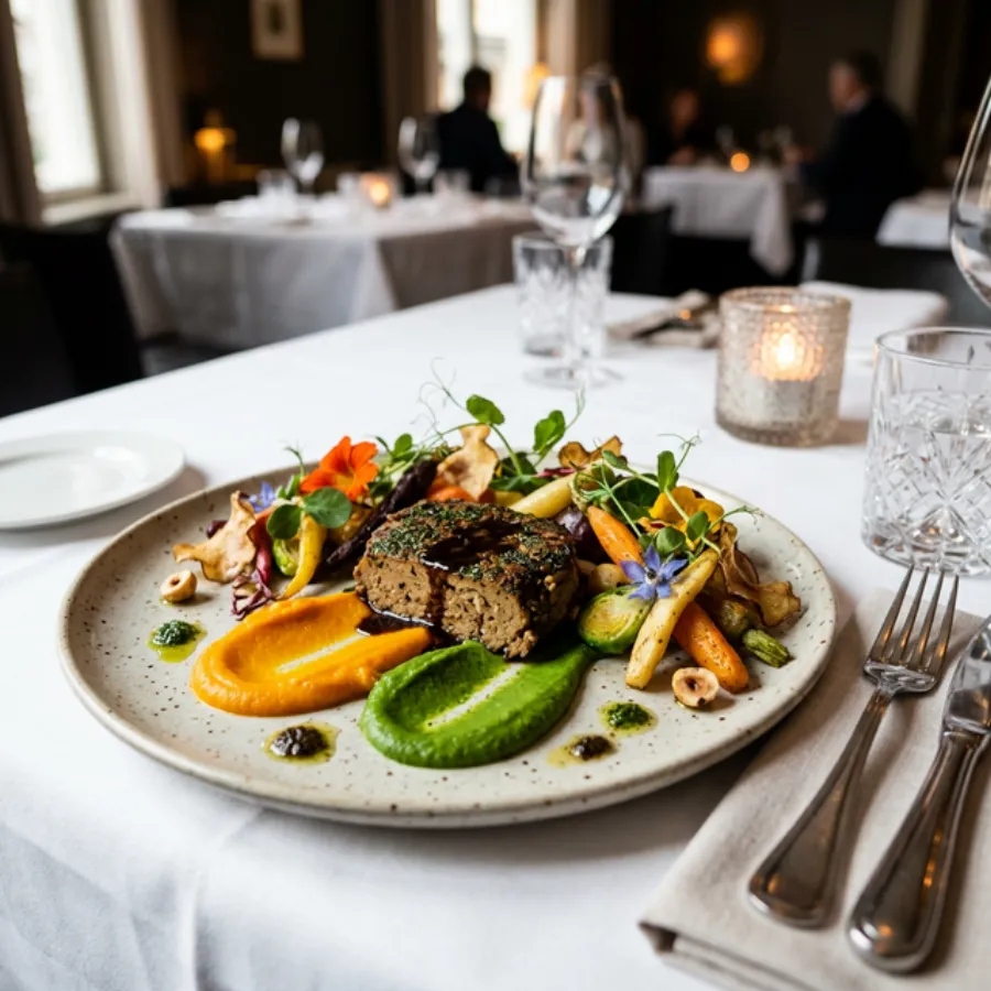 An artfully plated vegan dish